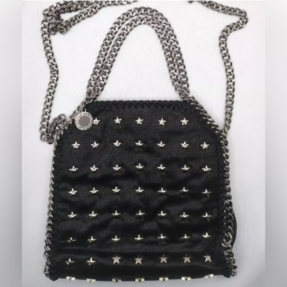 STELLA MCCARTNEY Mini Falabella Shaggy Deer Embellished Shoulder Bag Black EUC